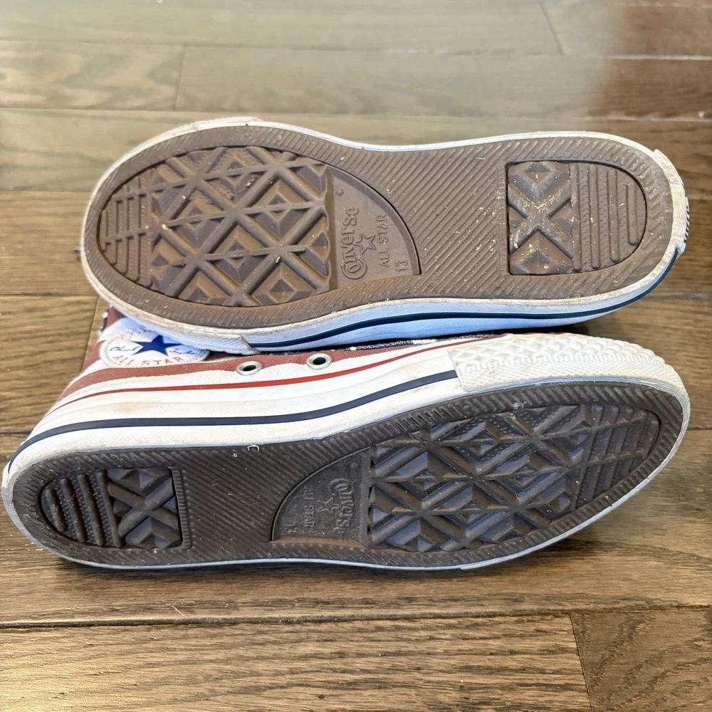 Converse All Star High Top Sneakers Kids Size 13 American Flag Print Zip Closure